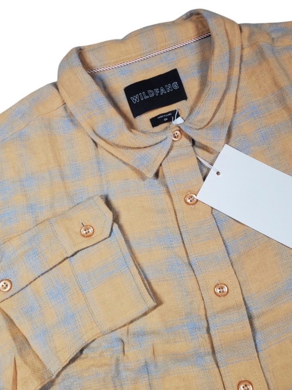 Wildfang Men's Camel & Light Blue Plaid Button-Up Shirt